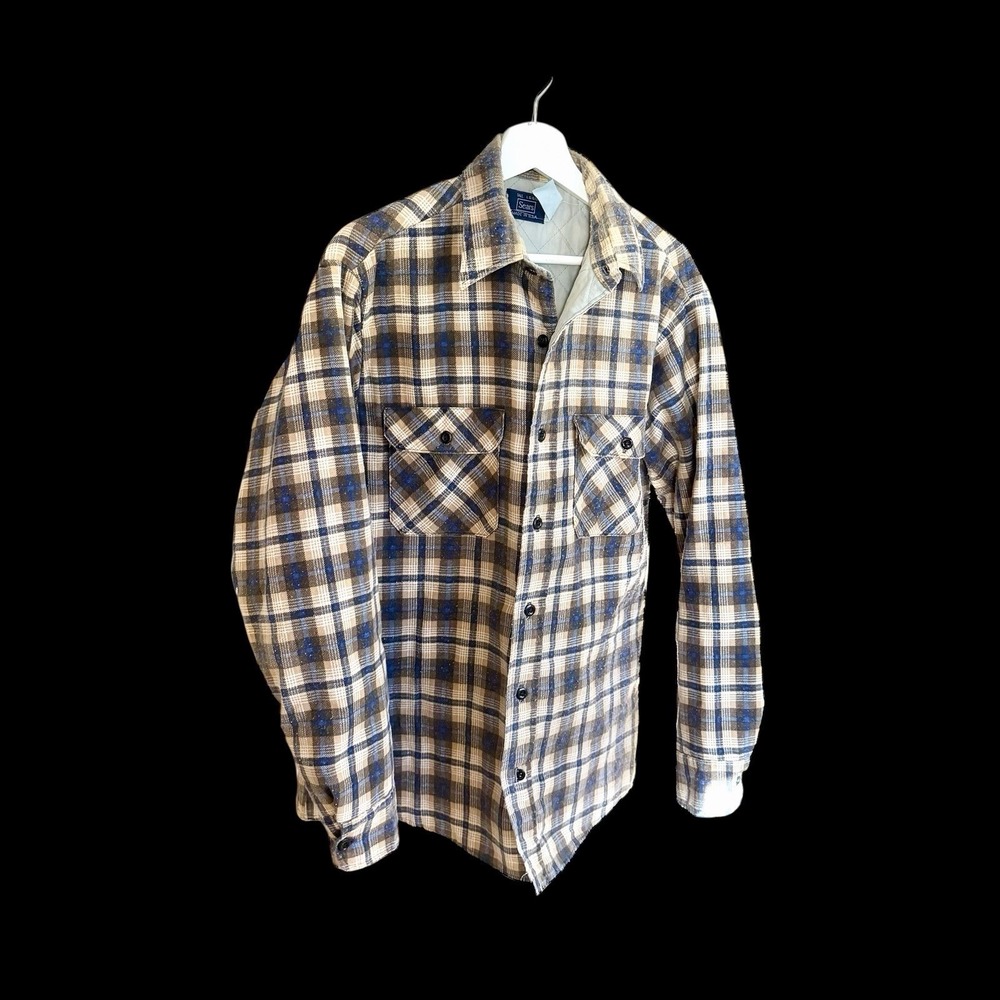 Vintage 70's Sears Men's Plaid Flannel Lined Button Up Shirt Jacket Large Tall